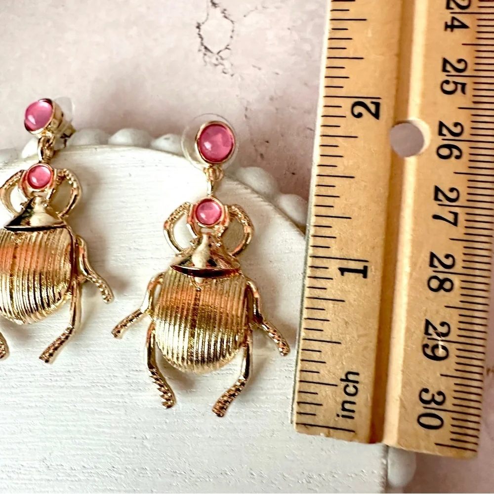 2/$30🌵 Egyptian Scarab Beetle Earrings Insect Gold Pink Art Nouveau Bug NEW